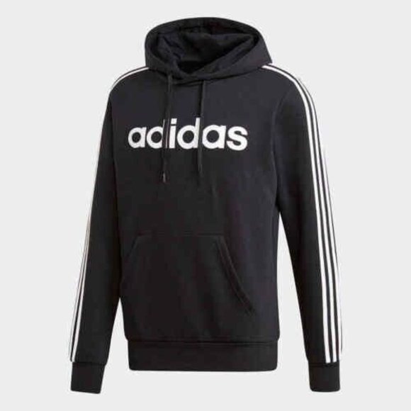 Adidas Men's Black White 3 Stripe Pullover Hoodie Size M - Picture 3 of 3